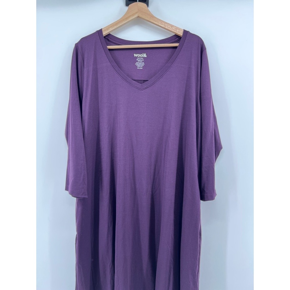 Wool& Willow Dress Plum Purple Merino Wool V-Neck 3/4 Sleeve XXL Long Wooland